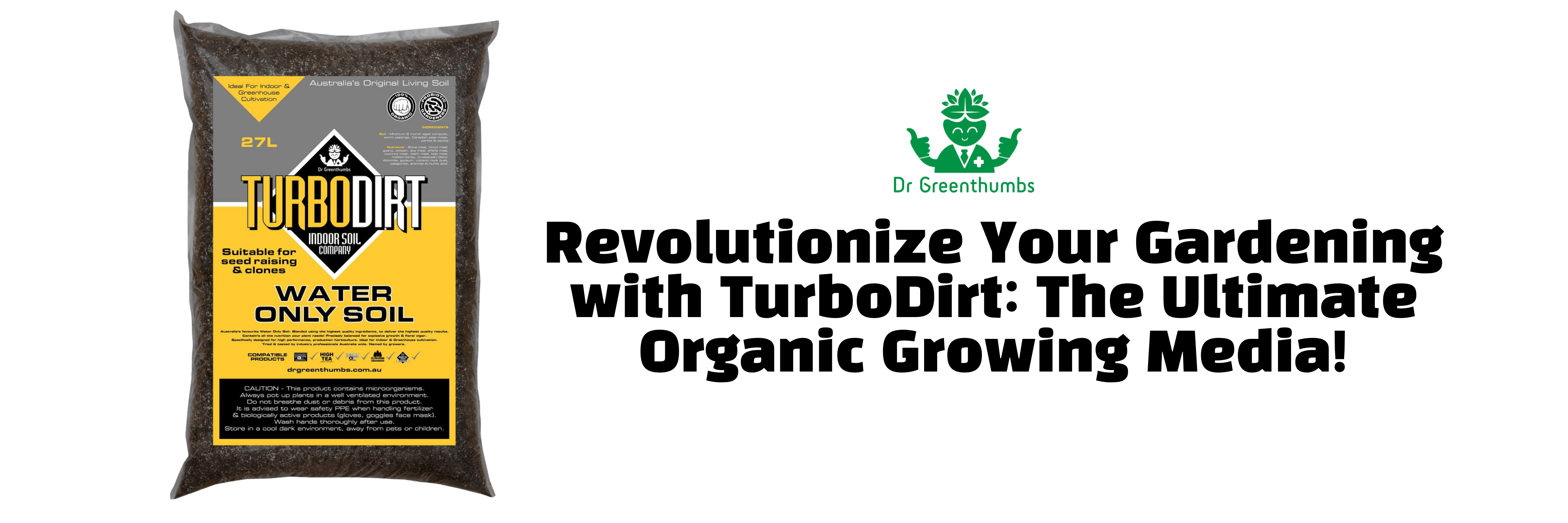 Bag of TurboDirt soil with text Water Only Soil.