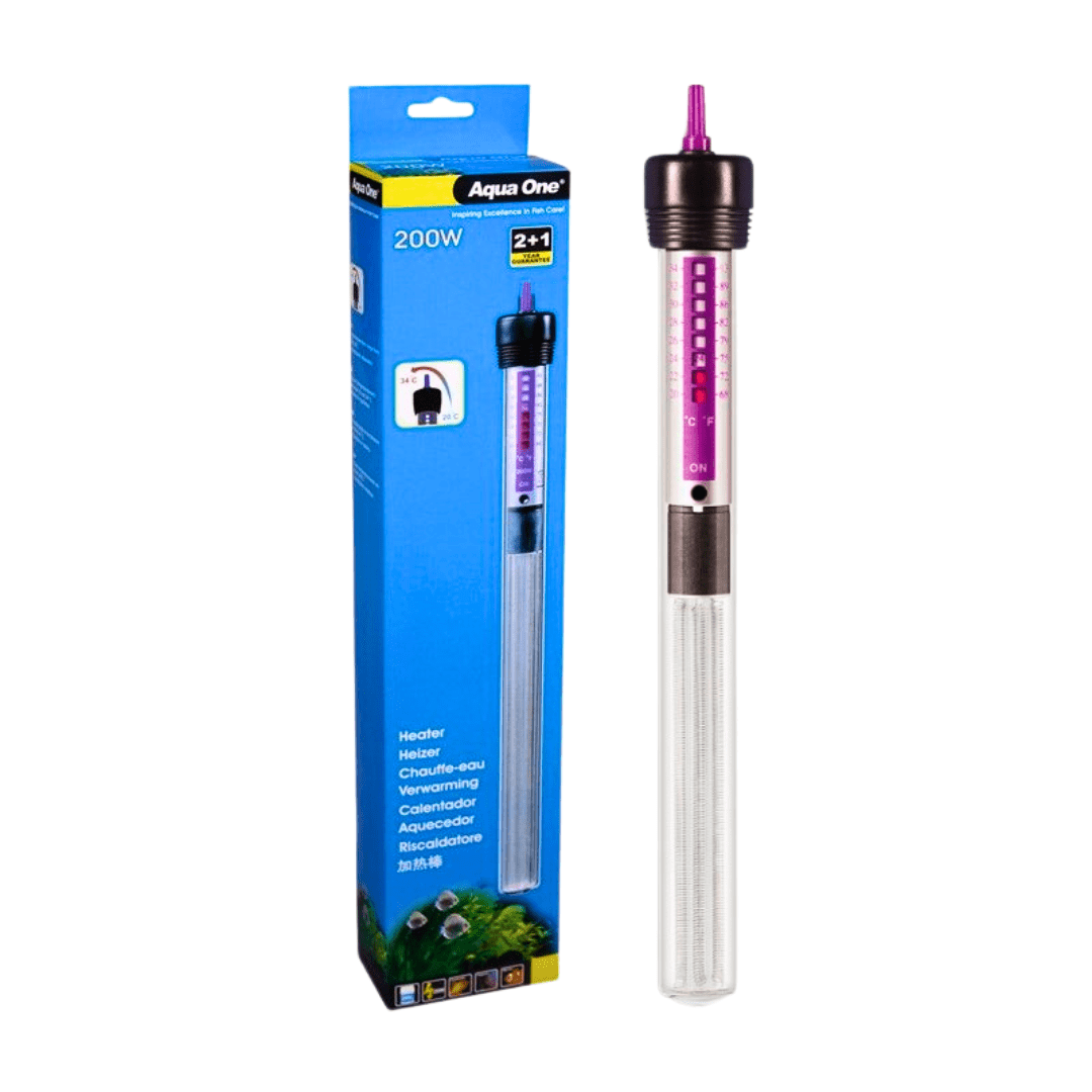 Aqua One Hydroponic Supplies > Pumps & Irrigation Supplies > Water Pumps Aqua One 200 W Glass Aquarium Heater - Submersible Thermostat for Tanks