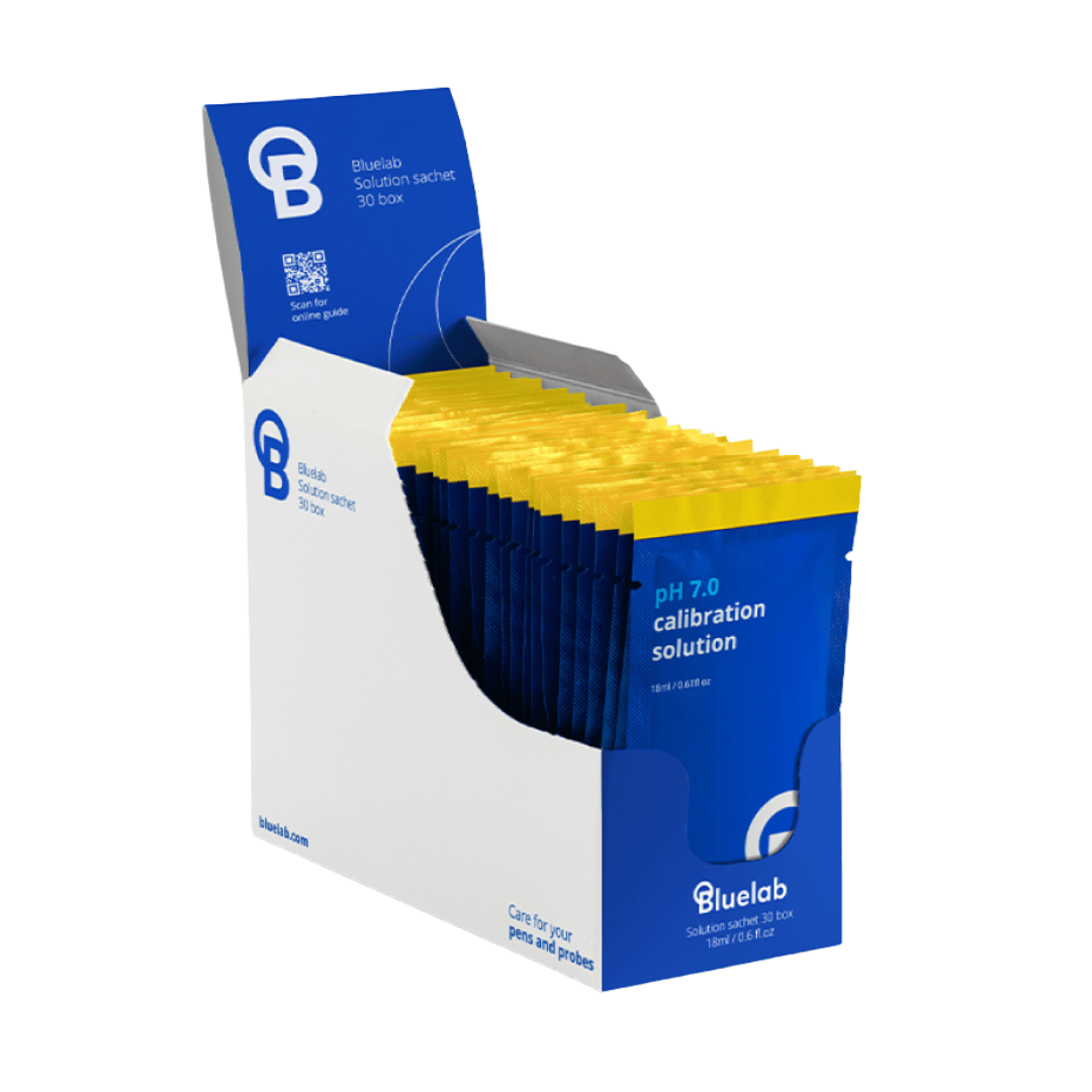 Bluelab Hydroponic Supplies > Water Test Meters & Solutions > Adjustment & Storage Solutions Bluelab pH 7.0 Calibration Solution – 18ml Sachets for Precise pH Meter Calibration
