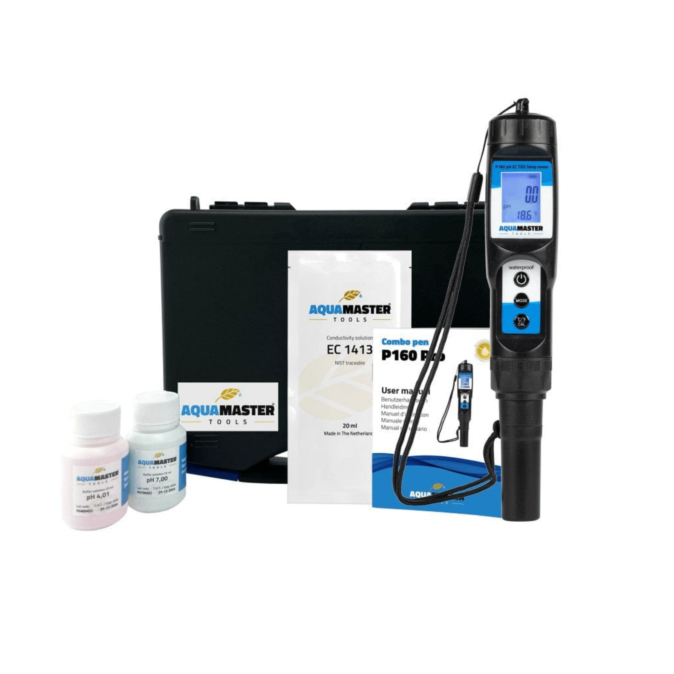 Aqua Master Hydroponic Supplies > Water Test Meters & Solutions > EC & pH Meters Aqua Master P160 Pro Combo Meter (pH, EC, TDS, PPM, Temp meter)