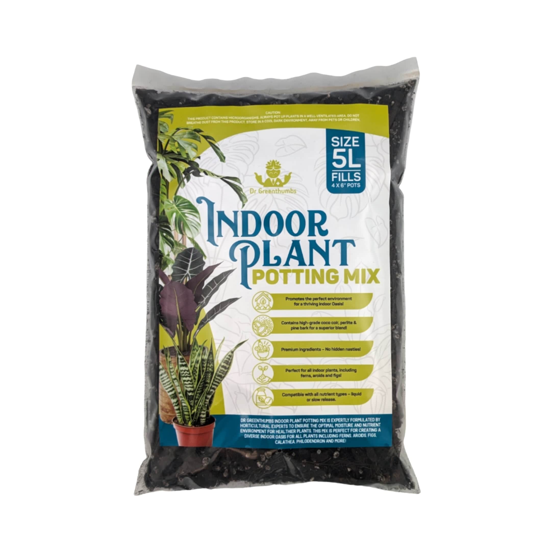 Dr Greenthumbs Organic Gardening > Potting Soil & Growing Media Indoor Plant Potting Mix - 5L