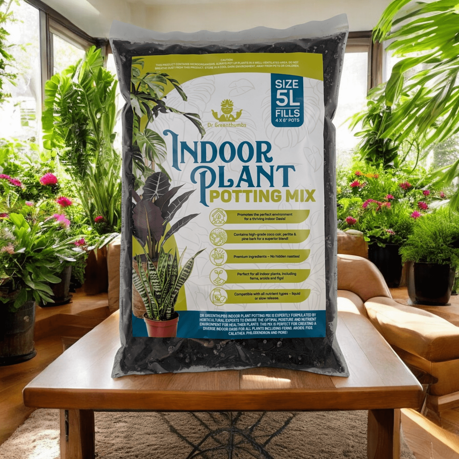 Dr Greenthumbs Organic Gardening > Potting Soil & Growing Media Indoor Plant Potting Mix - 5L