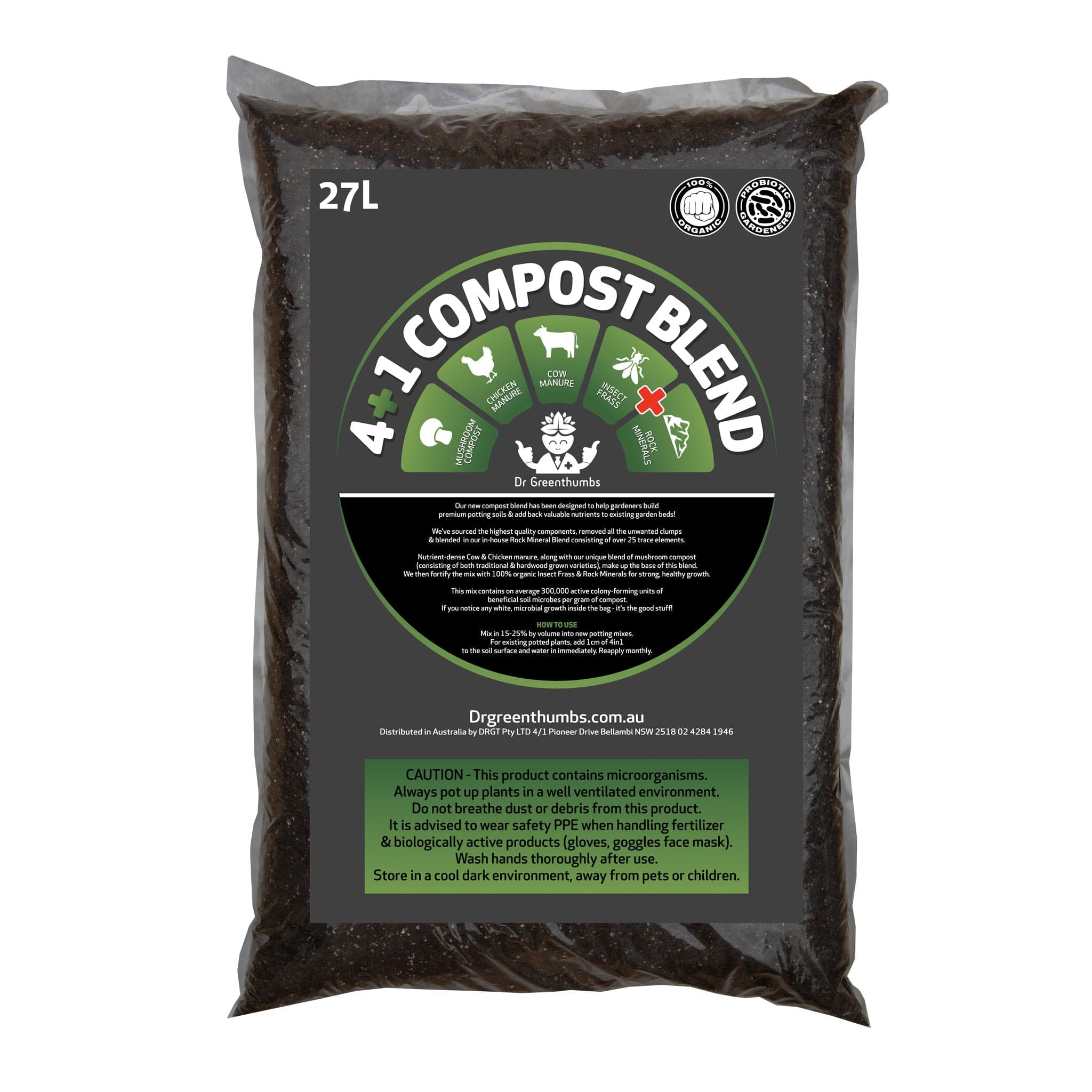 Dr Greenthumbs 4+1 Compost Blend (Insect Frass - Rock Minerals + More - 8L / 27L)