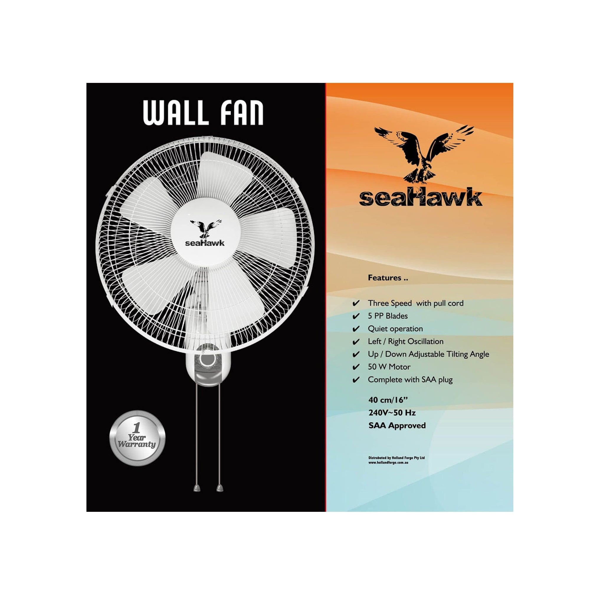 Dr Greenthumbs Seahawk 400mm Wall Fan (Oscillating)