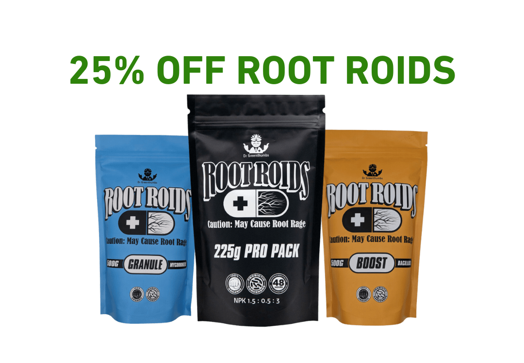 Three bags of Root Roids plant food.