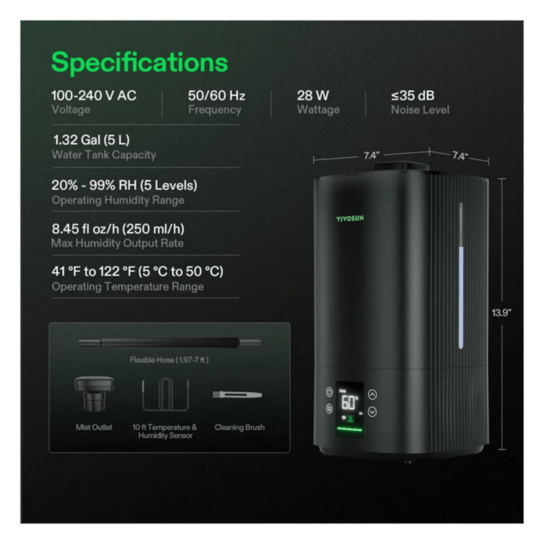 VIVOSUN AeroStream H05 5L Smart WiFi Grow Tent Humidifier with VPD Control
