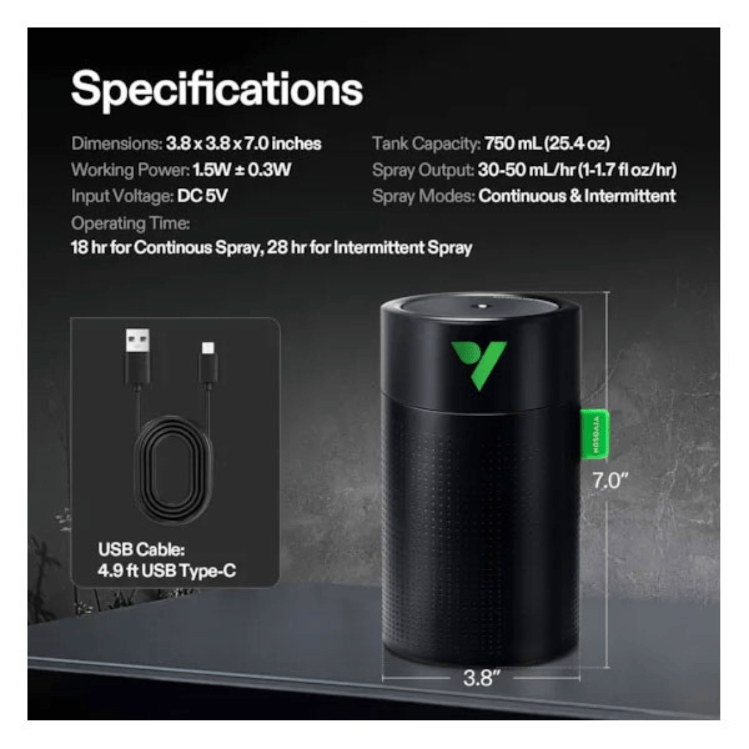 Vivosun Gardening Accessories > Environmental Monitoring VIVOSUN AEROSTREAM UO75 USB Humidifier - 750 ml Smart Ultrasonic Mist Maker for Grow Tents & Small Spaces