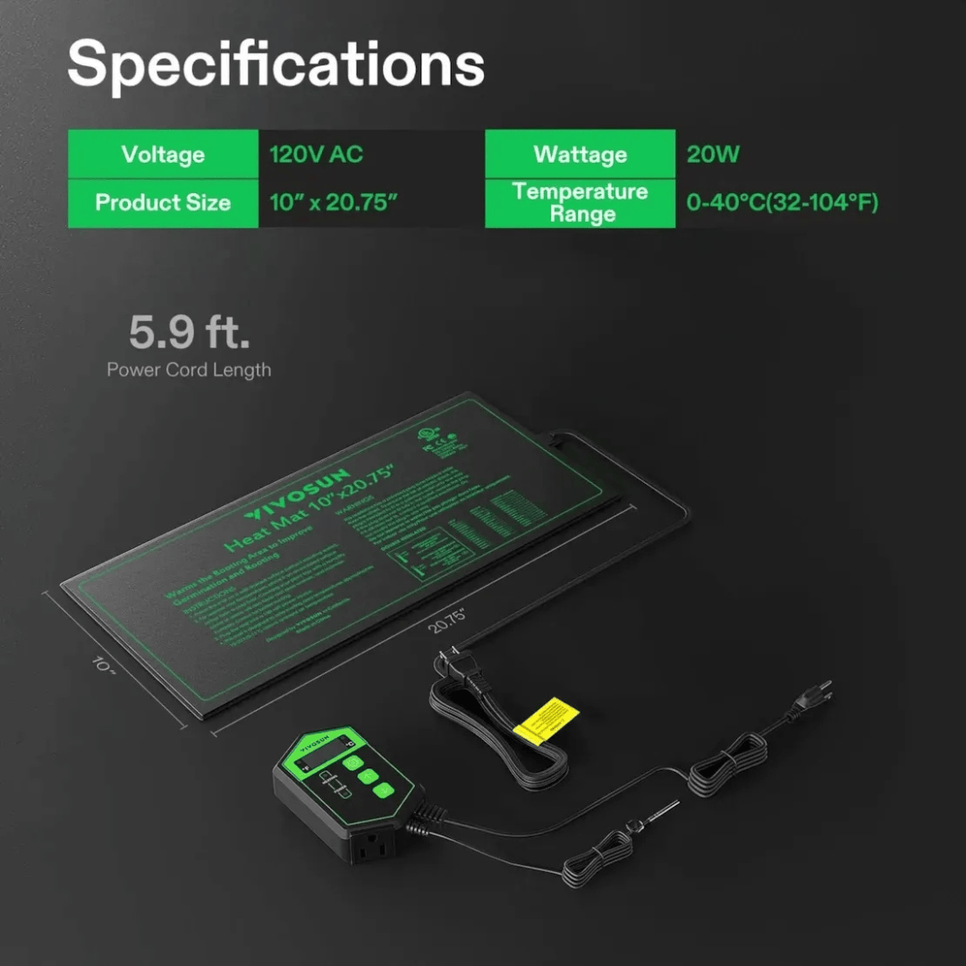 Vivosun Gardening Accessories > Propagation Tools > Heat Mats & Thermostats VIVOSUN Seedling Heat Mat with Digital Thermostat – 10" x 20.75" | Precision Germination & Indoor Gardening Excellence