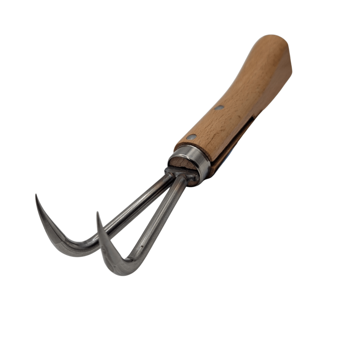 Nisaku Gardening Accessories > Propagation Tools > Secateurs & Scissors Nisaku NJP956 2 Tyne Stainless Steel Cultivator – Wooden Handle, Made in Japan