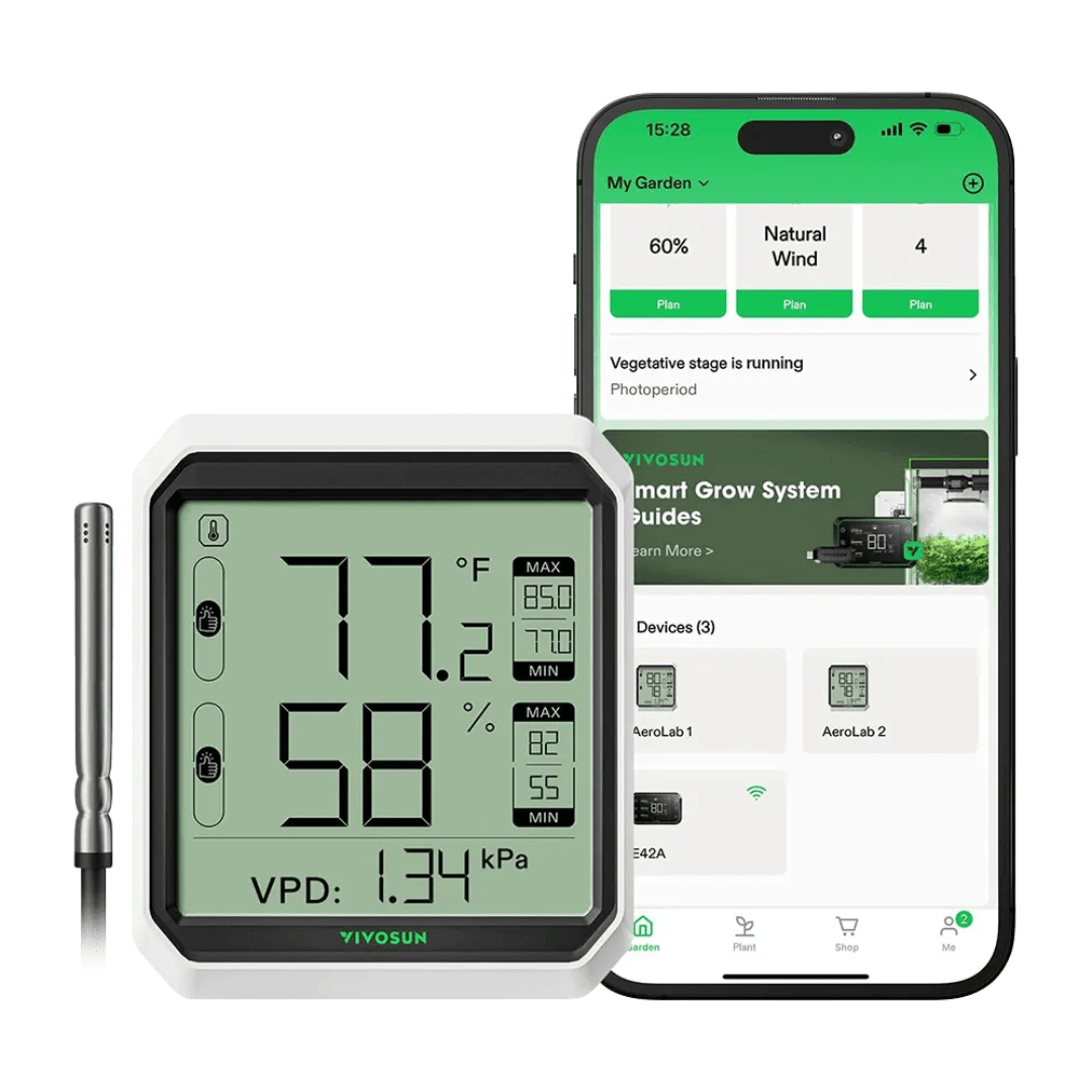 Vivosun Gardening Accessories > Thermostats & Timers VIVOSUN AeroLab Bluetooth Hygrometer Thermometer with External Sensor – App-Controlled Temp & Humidity Gauge for Indoor Growing Environments