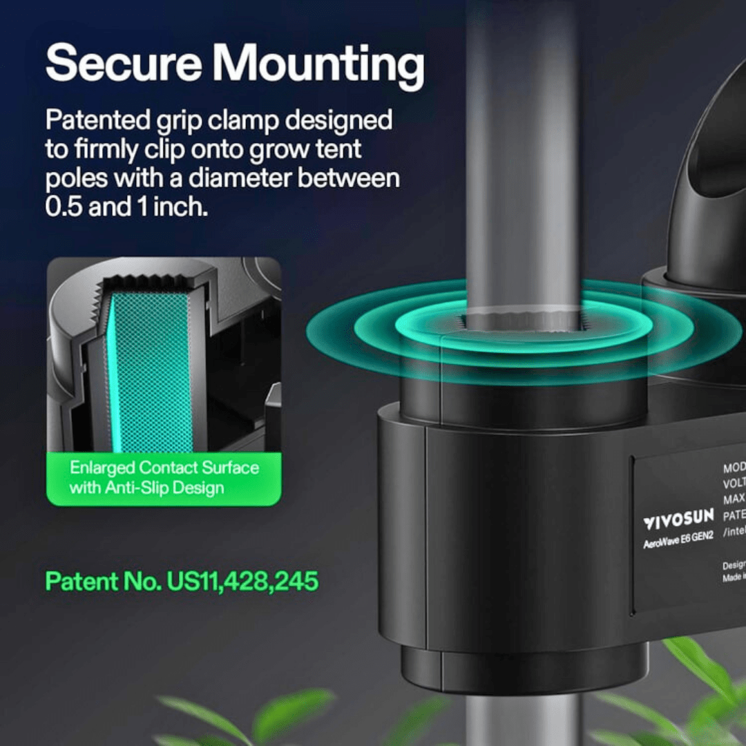 Vivosun Hydroponic Supplies > Environment > Clip On Fans VIVOSUN AeroWave E6 6" Clip-On Oscillating Grow Tent Fan with EC Motor, Smart Control & Natural Wind Mode