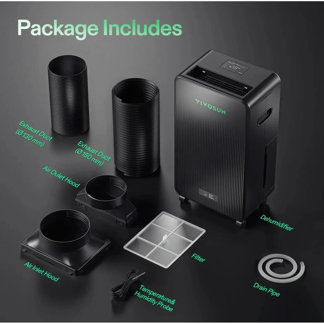 Vivosun Hydroponic Supplies > Environment > Environmental Control VIVOSUN AeroDrain D12 Smart Dehumidifier – 12L/Day with 2L Tank, Sensor Probe & App Control for Grow Tents