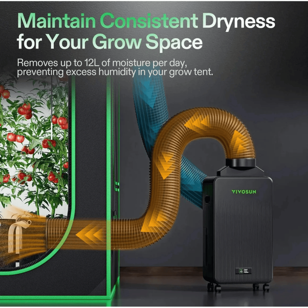Vivosun Hydroponic Supplies > Environment > Environmental Control VIVOSUN AeroDrain D12 Smart Dehumidifier – 12L/Day with 2L Tank, Sensor Probe & App Control for Grow Tents