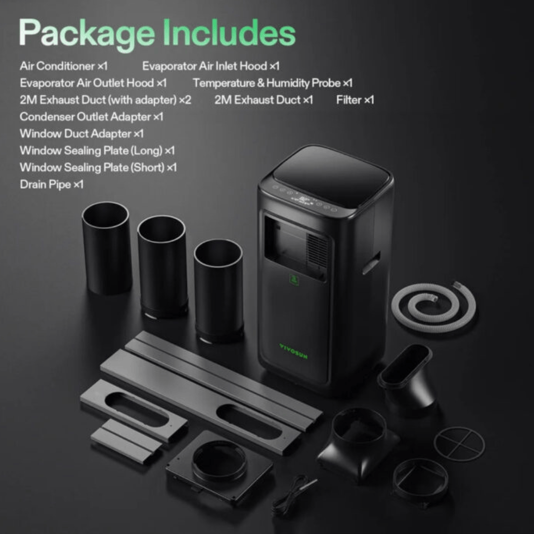 Vivosun Hydroponic Supplies > Environment > Environmental Control VIVOSUN AeroLush C08 Smart Air Conditioner – 8000 BTU 4-in-1 Climate Control for Grow Tents with App Monitoring and Sensor Probe