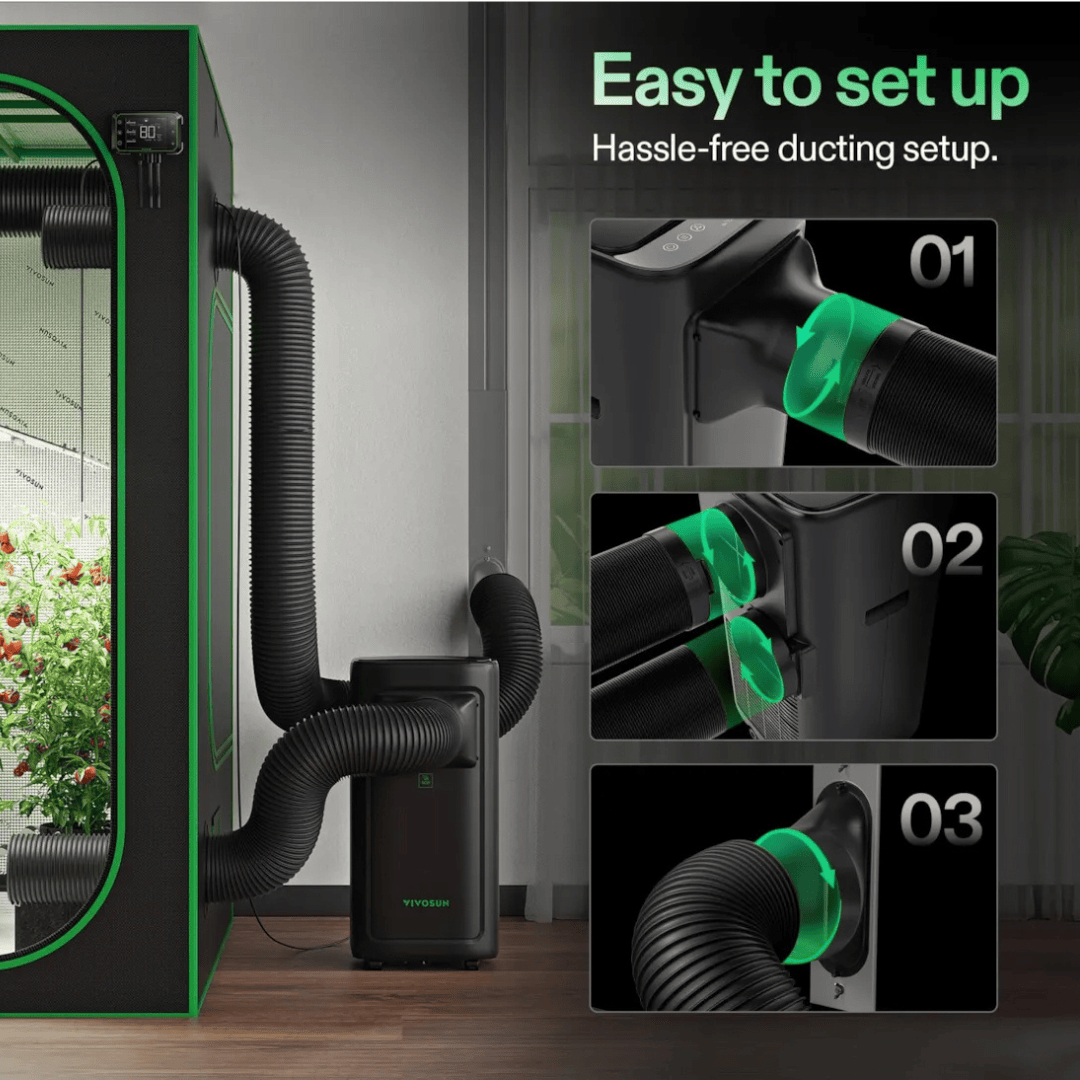 Vivosun Hydroponic Supplies > Environment > Environmental Control VIVOSUN AeroLush C08 Smart Air Conditioner – 8000 BTU 4-in-1 Climate Control for Grow Tents with App Monitoring and Sensor Probe