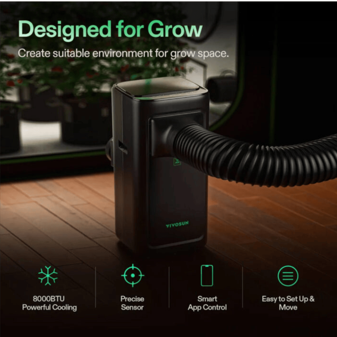 Vivosun Hydroponic Supplies > Environment > Environmental Control VIVOSUN AeroLush C08 Smart Air Conditioner – 8000 BTU 4-in-1 Climate Control for Grow Tents with App Monitoring and Sensor Probe