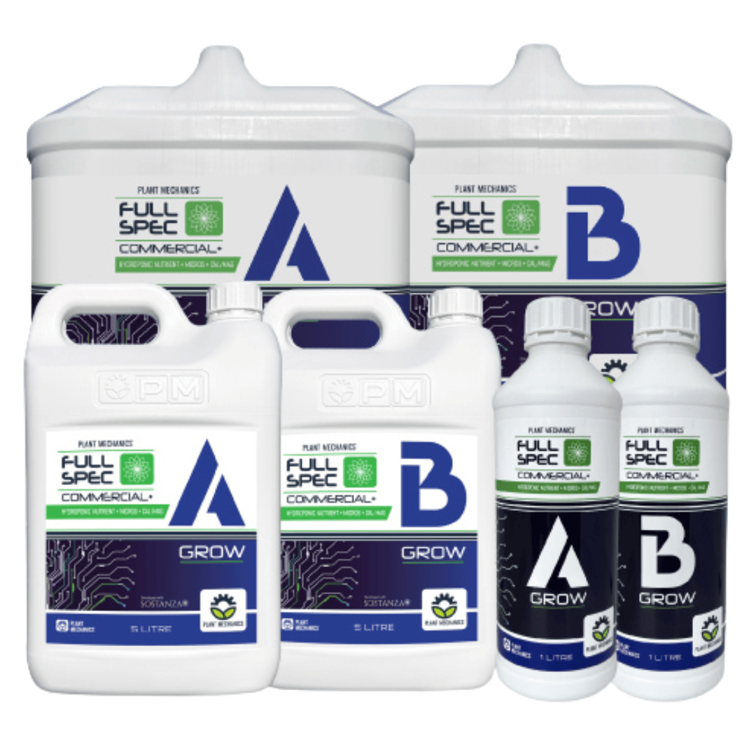 Plant Mechanics Hydroponic Supplies > Hydroponic Nutrients > Base Nutrients Plant Mechanics Full Spec Grow A & B Commercial+ Two-Part Base Nutrient for Vegetative Growth & Hydroponic Cultivation
