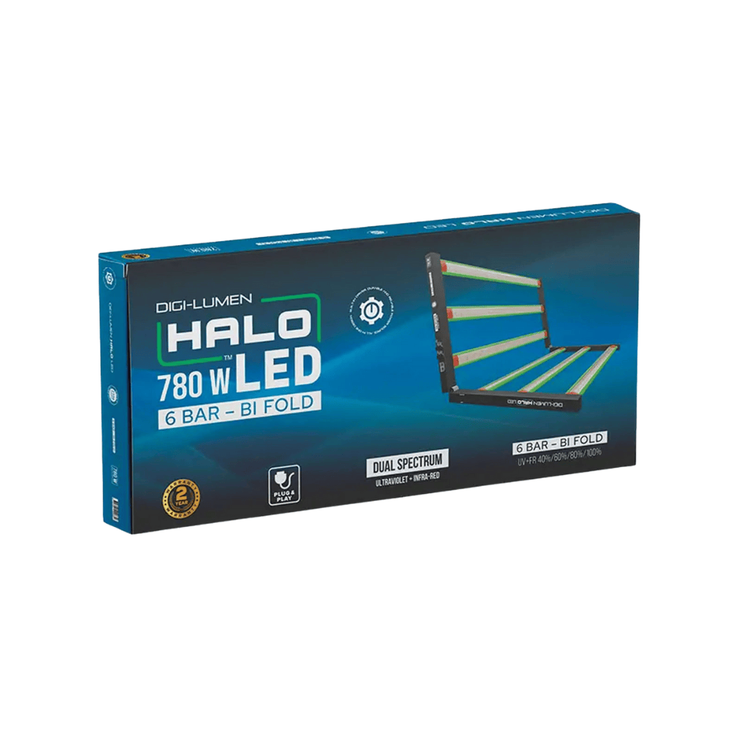 Digi Lumen Hydroponic Supplies > Lighting > LED Lights Digi-Lumen Halo 780W Dual Spectrum LED Grow Light – 6 Bar Bi-Fold System with UV + Far-Red