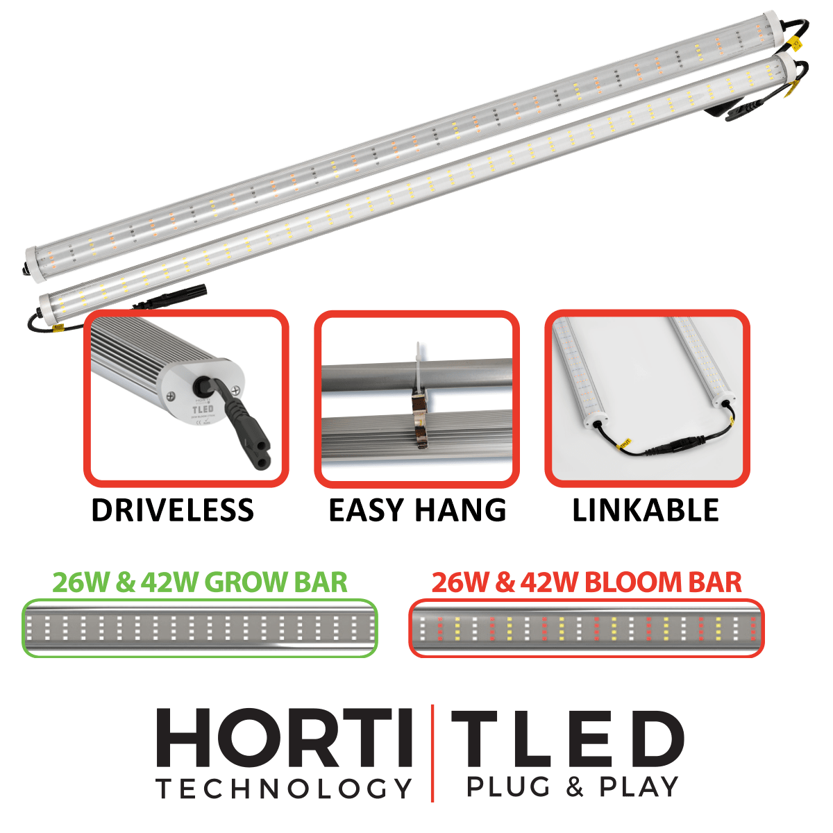 Hortivision Hydroponic Supplies > Lighting > LED Lights TLED 6500k LED Bar Light (26w + 42w - Grow/Bloom)