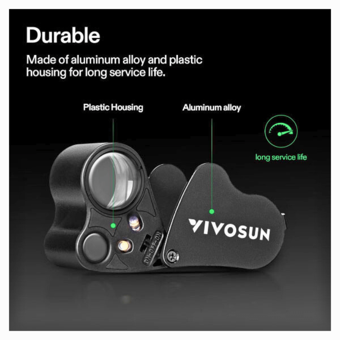 Vivosun Hydroponic Supplies > Pest Control VIVOSUN Dual-Lens Foldable Jewelers Loupe Magnifier with LED Lights – 30X & 60X Precision