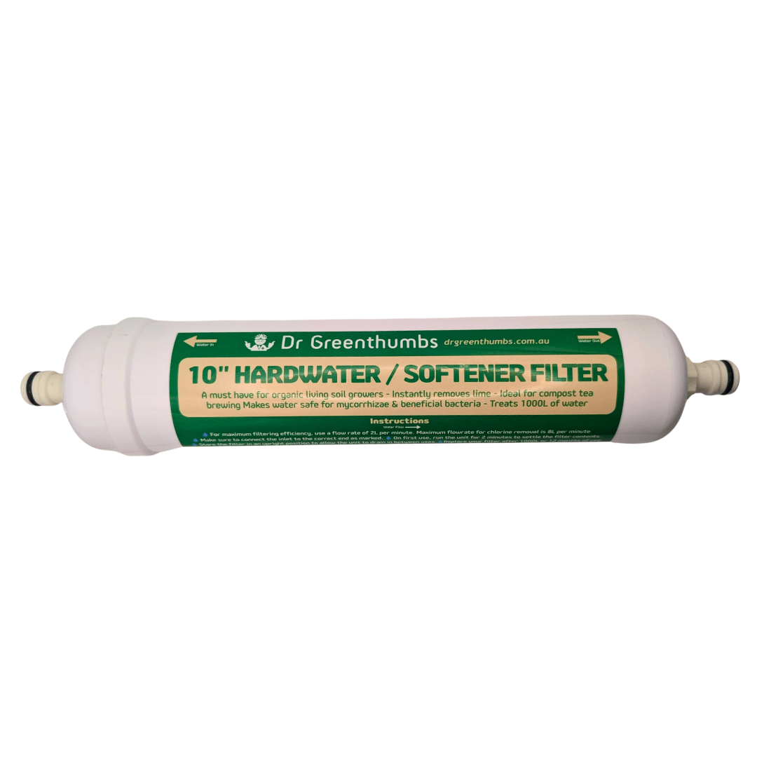 Dr Greenthumbs Hydroponic Supplies > Pumps & Irrigation Supplies > Irrigation Hose & Fittings 10" Water Softener Filter (For Hardwater) Chlorine & Sediment Remover (Attach to your garden hose!)