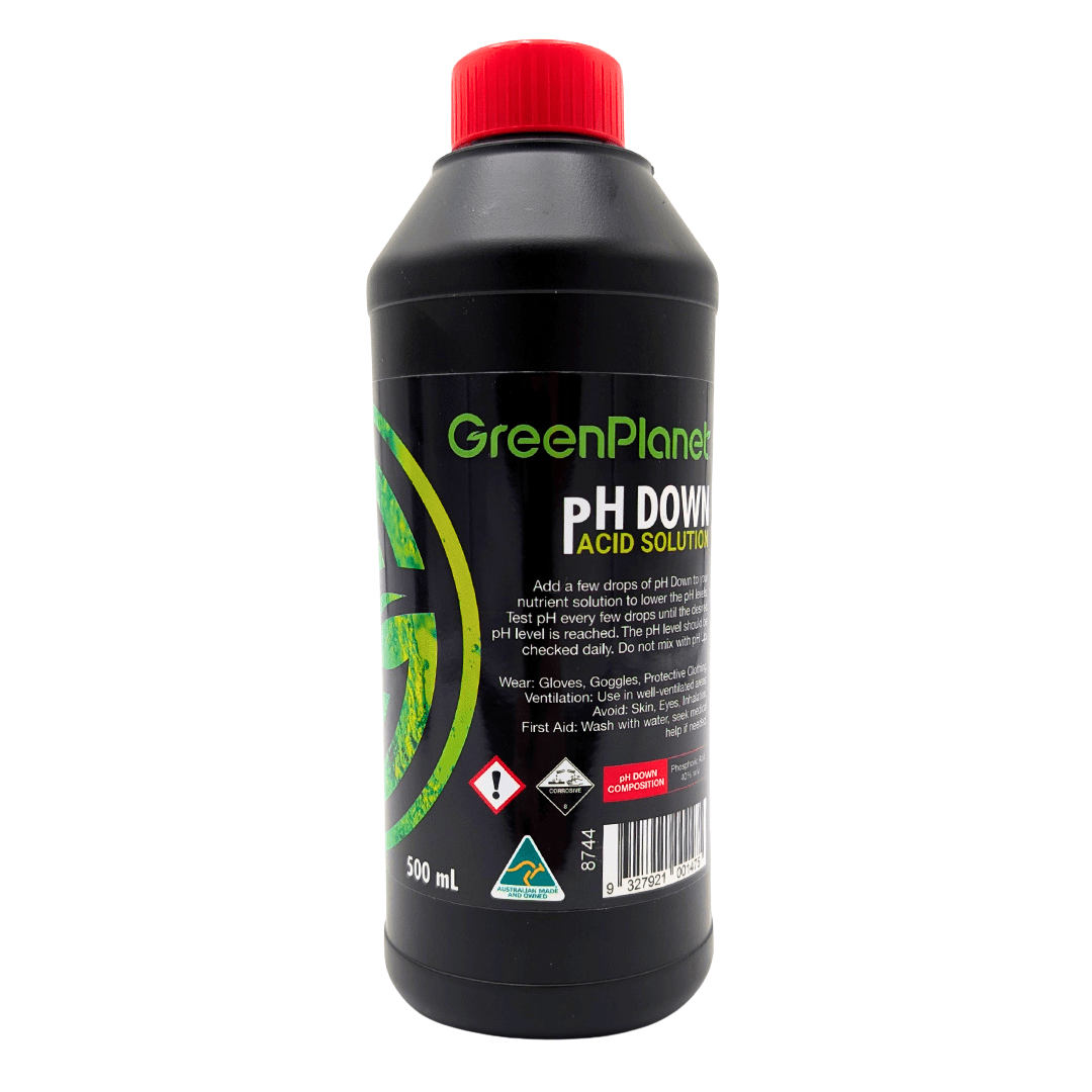 Green Planet Hydroponic Supplies > Water Test Meters & Solutions > Adjustment & Storage Solutions 500ml GreenPlanet pH Down – Acid Solution for Precise pH Control in Hydroponics & Soil