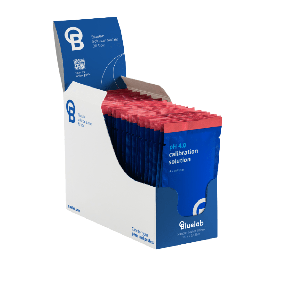 Bluelab Hydroponic Supplies > Water Test Meters & Solutions > Adjustment & Storage Solutions Bluelab pH 4.0 Calibration Solution – 18ml Sachets for Accurate pH Meter Calibration