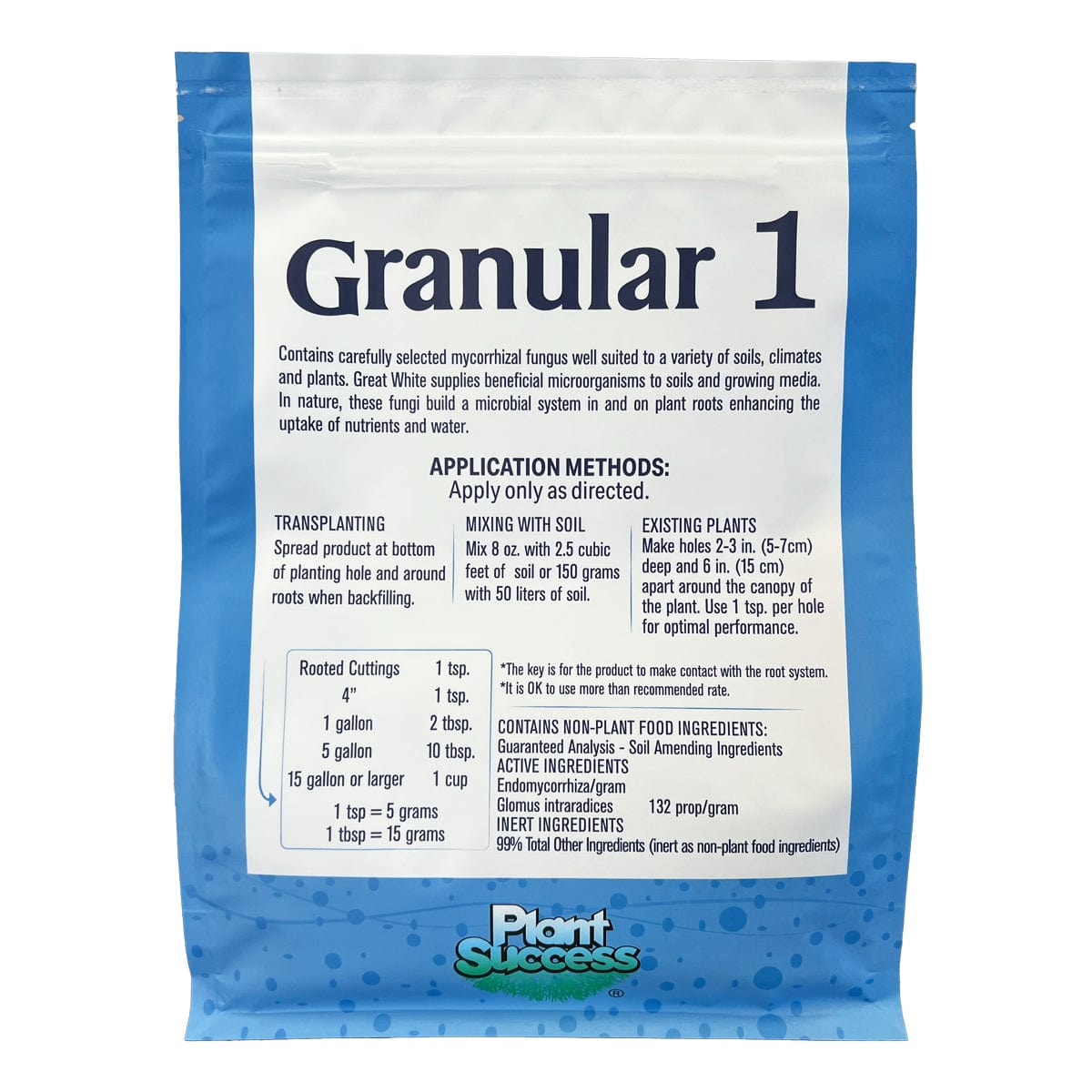 Plant Success Organic Gardening > Microbes & Inoculants 1kg Great White Granular 1 – Single-Species Organic Mycorrhizal Inoculant