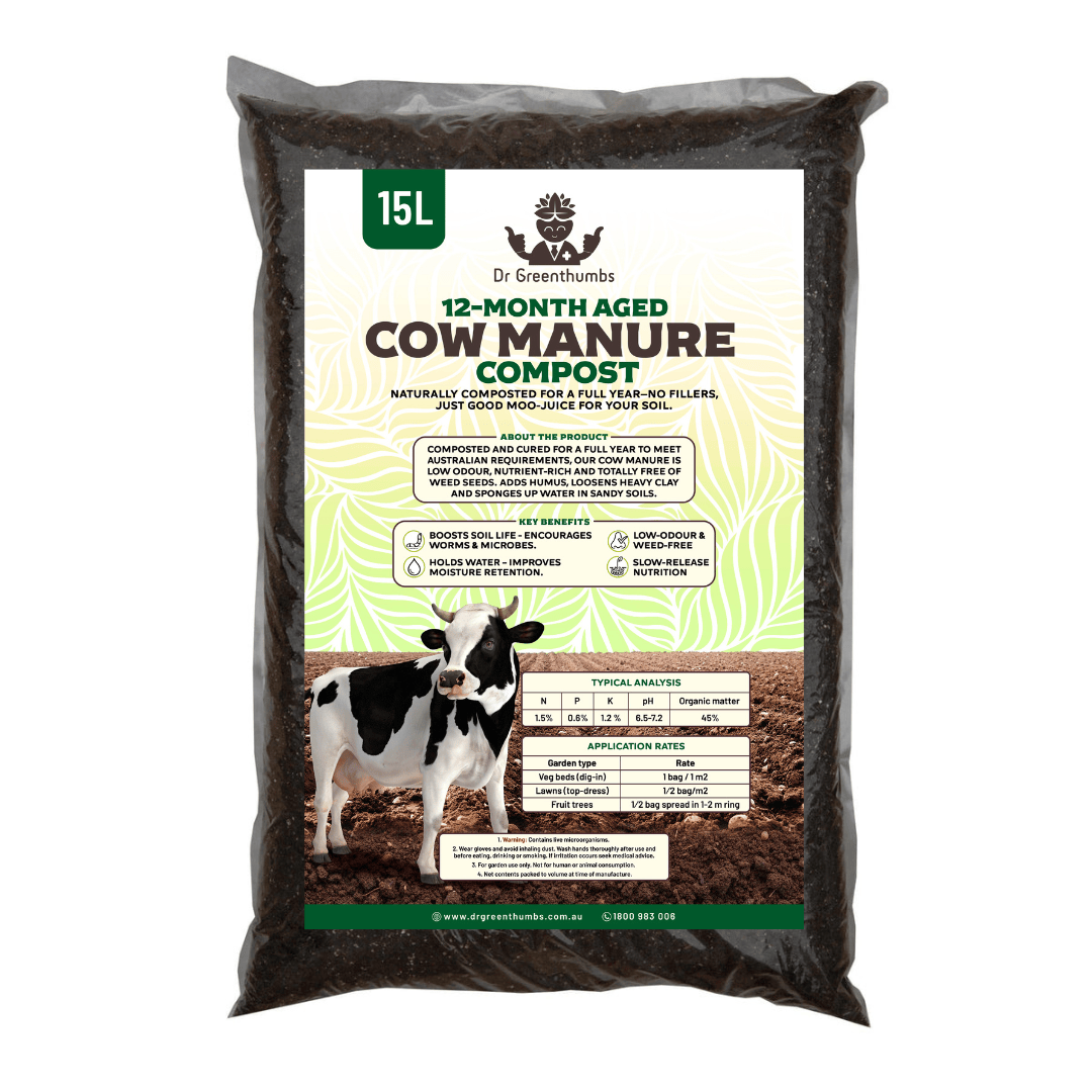 Dr Greenthumbs Organic Gardening > Potting Soil & Growing Media > Compost, Frass & Worm Castings 12-Month Aged Cow Manure Compost | Premium Organic Soil Booster